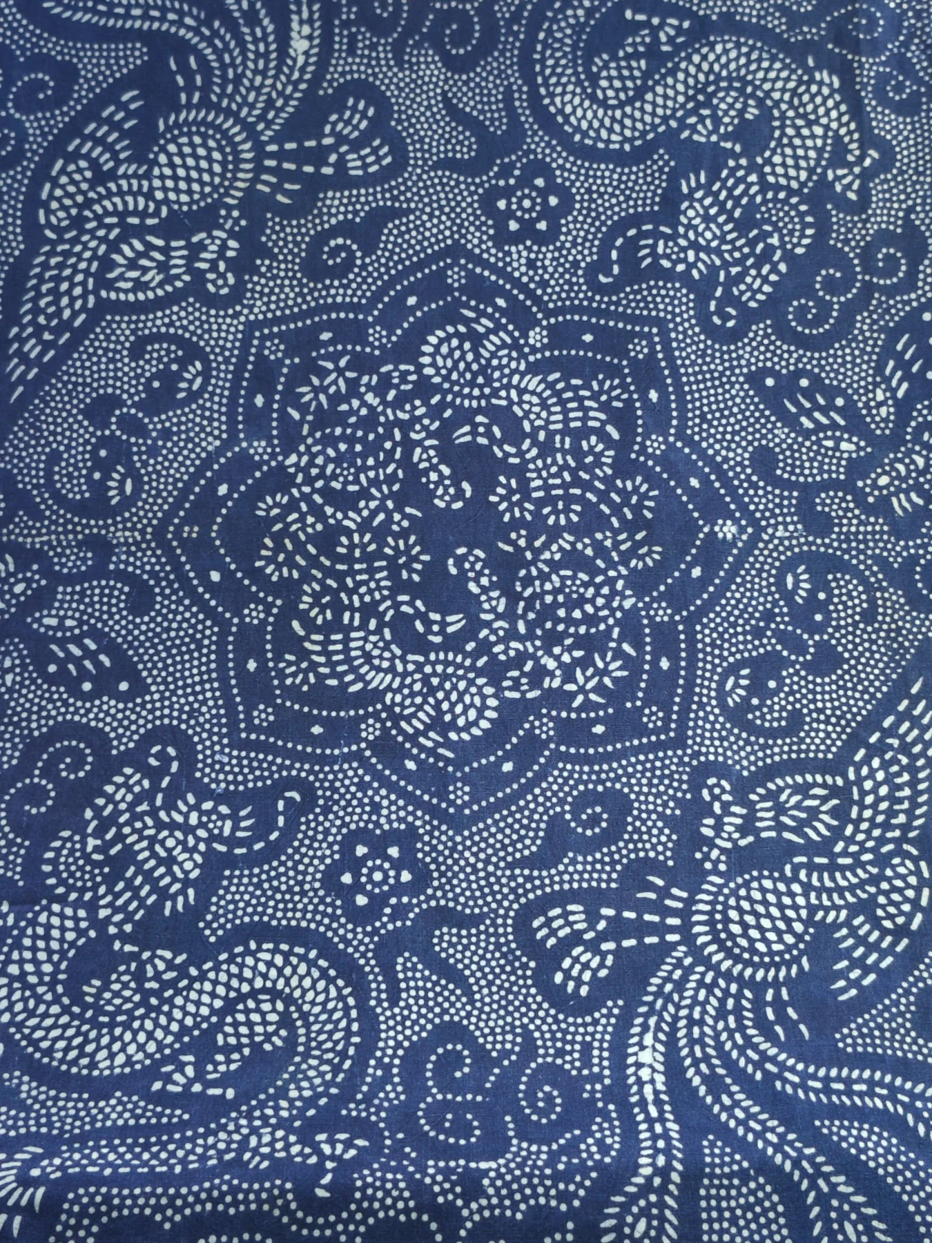 Indigo Phoenix Garden — Blue Resist-Printed Cotton