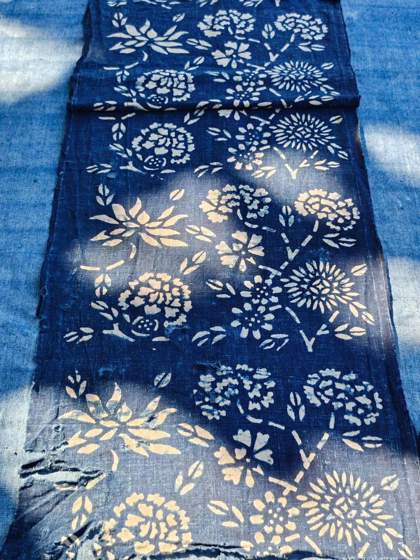 Indigo Floral Resist Textile